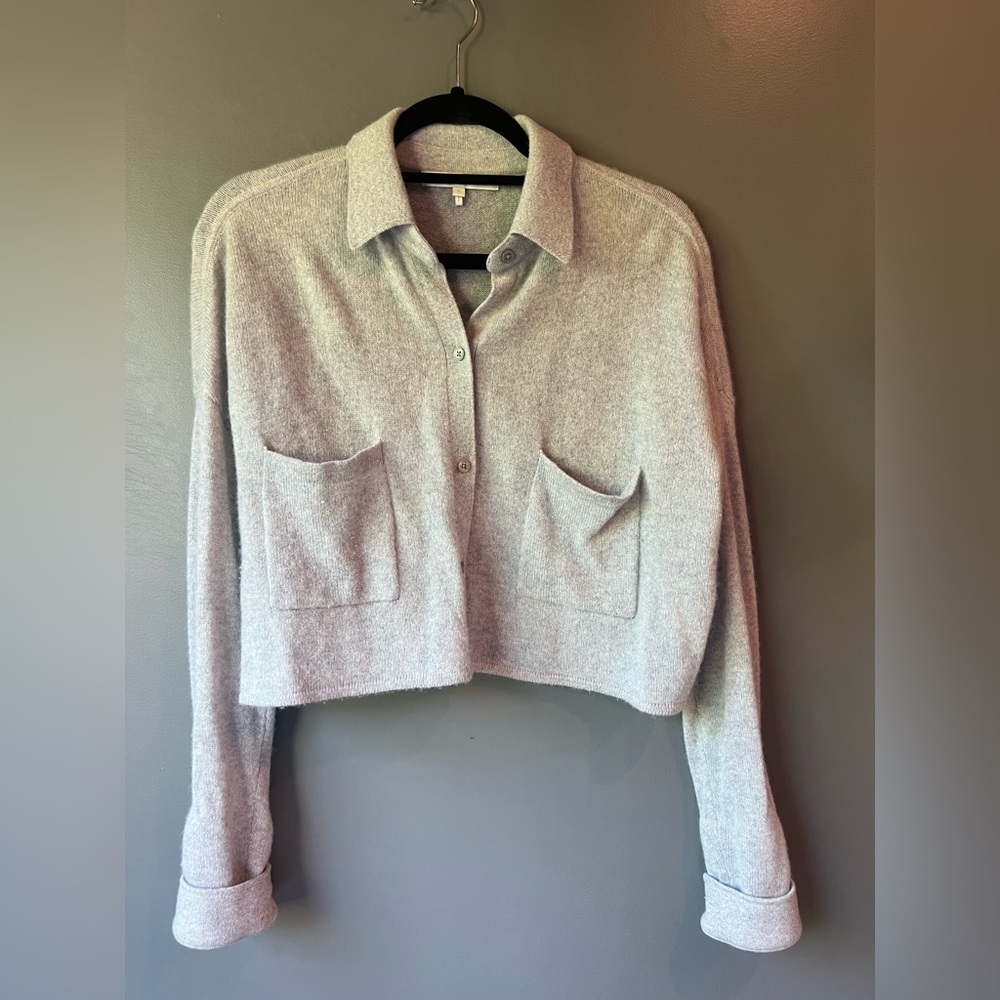NAKED CASHMERE cropped button down sweater, grey, size small